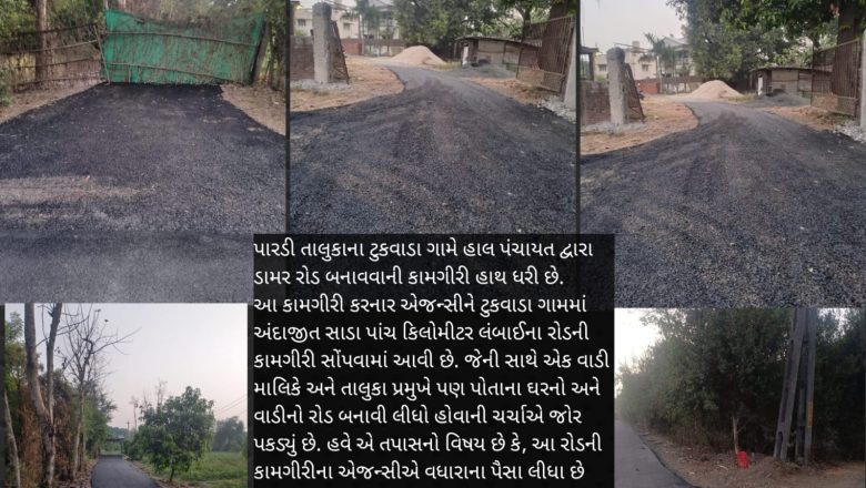 ટુકવાડા ગામમાં પંચાયત હસ્તકના ડામર રોડની કામગીરી સાથે તાલુકા પ્રમુખને અને એક વાડી માલિકને પણ લીલા લહેર થઈ ગઈ?