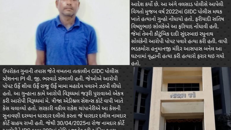 ભડકમોરા વિસ્તારમાં 55 વર્ષીય વૃદ્ધાની હત્યા કરનાર આરોપીને આજીવન કારાવાસની સજા