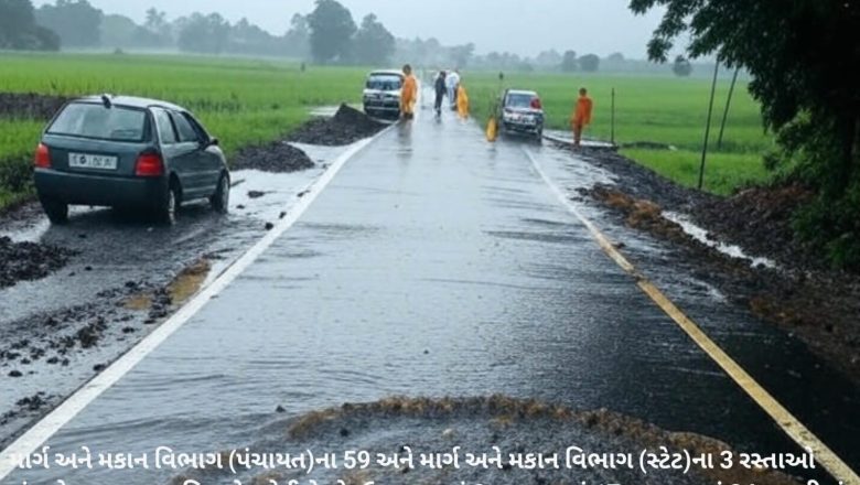 વલસાડ જિલ્લામાં ભારે વરસાદથી 62 રસ્તાઓ બંધ, વહીવટી તંત્ર રિપેરિંગની કામગીરીમાં